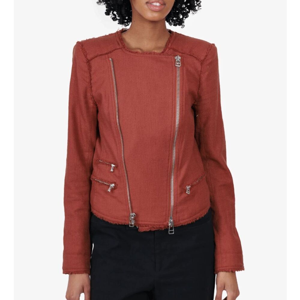 NWOT Veronica Beard Burnt Orange Tweed Moto Jacket Women's Size 8US